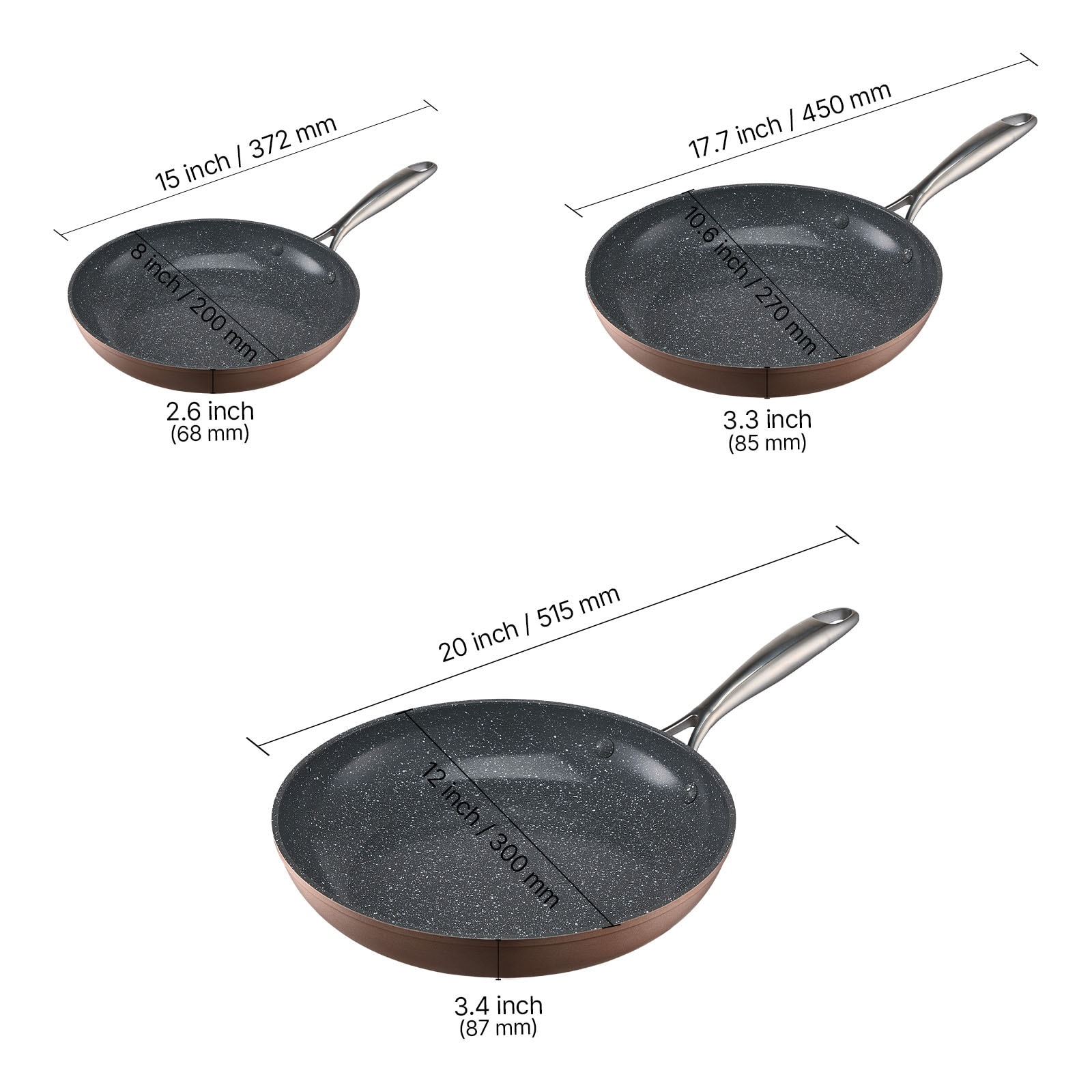 Aluminium Frying Pan Set Non Stick Coating Grey Kitchenware_voghion.com
